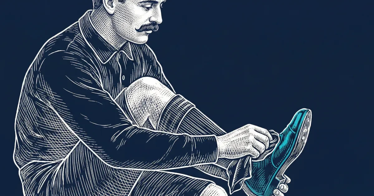Vintage style football illustration of a player tying his boot, referencing the &ldquo;boring James Milner&rdquo; reputation for consistency.