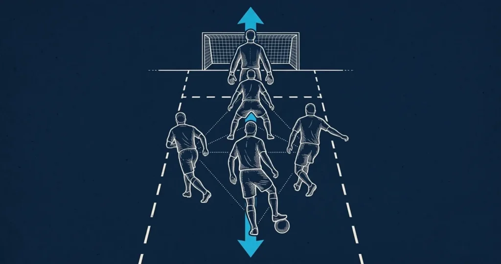 Illustration of the spine of a football team through the central positions from goalkeeper to centre-forward